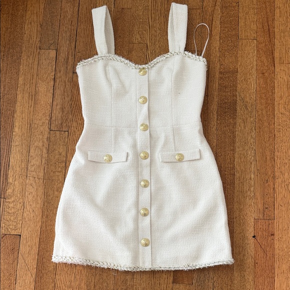 Rebecca Vallance Dresses & Skirts - Rebecca Vallance White Tweed Mini Dress with Gold Buttons